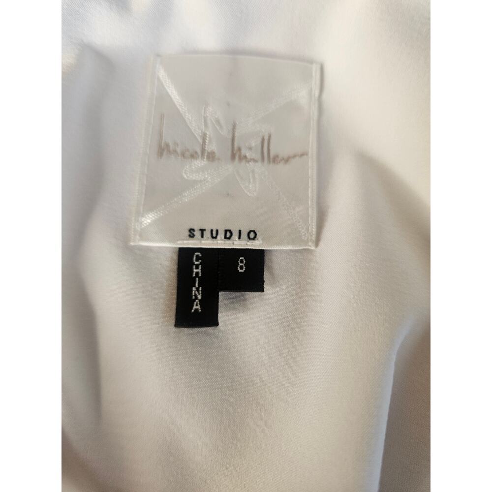 Nicole Miller White Sheath Dress Tiered Ruffles Scoop Neckline Zip Up Sz 8 - Picture 8 of 9